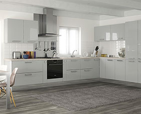 Lastra Shown in Light Grey Gloss Acrylic Contemporary Kitchens