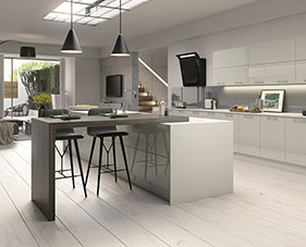 Light Grey Gloss Slab Contemporary Kitchens