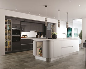 Futura Shown in Graphite Linen & Light Grey Matt Contemporary Kitchens