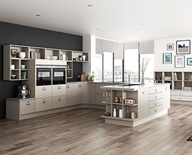 Lastra Shown in Natural Linen Pebble Painted Veneer Contemporary Kitchens