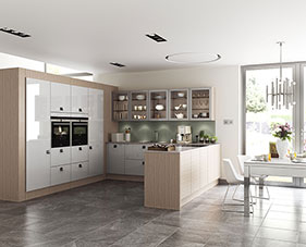 Lastra Shown in Oak Light Light Grey Gloss Contemporary Kitchens
